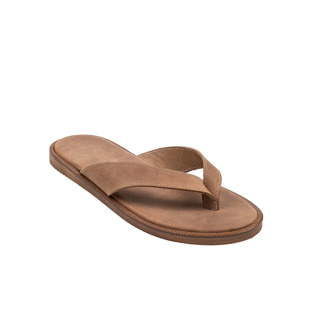 Antonatos.shop Artemios sandy brown nubuck leather flip-flops with contrast topstitching and cushioned sole